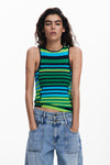 Blusa Tirante Rayas Colores Verde Azul Desigual Dama