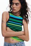 Blusa Tirante Rayas Colores Verde Azul Desigual Dama