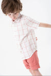 Conjunto Camisa M/C Cuadros Con Bermuda Lino Color Salmon Niño Boboli M718107 Boboli