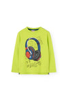 Playera Estampado Audifonos Algodon Color Verde Limon Niño Boboli M519061 BOBOLI