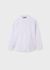 Camisa Blanca M/L Cuello Mao Rayas Cafe/Azul Junior Niño Mayoral M6141 MAYORAL