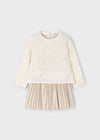 Vestido Combinado Lentejuelas Beige Niña Mayoral M4925 MAYORAL
