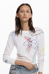 Blusa Tejido Fino Trazos Flor Blanco Dama Desigual M25Wwjf33 DESIGUAL