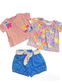 Conjunto Set 2 Blusas M/C Dalia Con Short Mezclilla Bebe Niña Mayoral M1008
