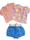 Conjunto Set 2 Blusas M/C Dalia Con Short Mezclilla Bebe Niña Mayoral M1008