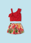 Conjunto Blusa Asimétrico Short Estampado Color Rojo Niña Mayoral M3262
