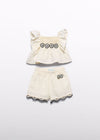 Conjunto Bermuda Apliques Croche Crema Bebe Niña Abelylula M5271