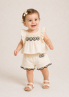 Conjunto Bermuda Apliques Croche Crema Bebe Niña Abelylula M5271
