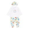 PACK 3 PIEZAS PANTALON CON PIE PLAYERA M/L Y GORRO CON CAJA DE REGALO BEBE BOBOLI Boboli