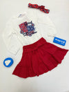 Conjunto Falda Roja Cintura Resorte Blusa M/l Con Diadema Niña Mayoral