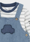 Conjunto Overol Mezclilla Suave Y Playera Rayas Carritos Bebe Niño Mayoral M2688 MAYORAL