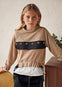 Sudadera Combinacion De Tela Camisa Y Popelin Camel Niña Junior Mayoral M7424