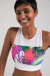 Top Licra Deportivo Blanco Estampado Desigual Estrasburgo Woman DESIGUAL