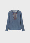 Blusa M/L Bordado Azul Niña Junio Mayoral M7172 MAYORAL