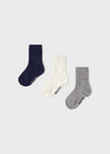 Set 3 Calcetines Lisos Marino/Beige/Gris Bebe Niño Mayoral M10268 MAYORAL