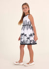 Vestido Con Cinturo Y Estampado Tipo Cenefa Blanco Niña Junior Mayoral M6909 MAYORAL