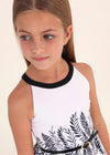 Vestido Con Cinturo Y Estampado Tipo Cenefa Blanco Niña Junior Mayoral M6909 MAYORAL