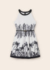 Vestido Con Cinturo Y Estampado Tipo Cenefa Blanco Niña Junior Mayoral M6909 MAYORAL
