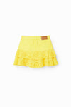 Falda Combinada Mezclilla Bordado Suizo Amarillo Desigual 23Sgfd03 DESIGUAL