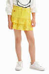 Falda Combinada Mezclilla Bordado Suizo Amarillo Desigual 23Sgfd03 DESIGUAL