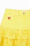 Falda Combinada Mezclilla Bordado Suizo Amarillo Desigual 23Sgfd03 DESIGUAL