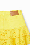 Falda Combinada Mezclilla Bordado Suizo Amarillo Desigual 23Sgfd03 DESIGUAL