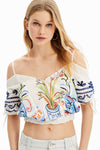 Blusa Corta Ilustraciones Blanco Dama Desigual 23Swbw22 DESIGUAL