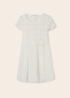 Vestido Combinado Bordado Blanco Niña Junior Mayoral M6916 MAYORAL