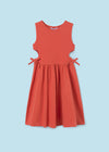 Vestido Rayas Algodon Cut Out Naranja Junior Niña Mayoral M6965 MAYORAL