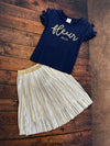 Conjunto Falda Plisada Dorado Con Blusa Marino De Niña -Bci Boboli M721055