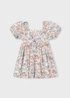 Vestido Estampado Flores Salmon Manga Abullonada Niña Mayoral M3928 MAYORAL