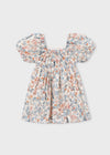 Vestido Estampado Flores Salmon Manga Abullonada Niña Mayoral M3928 MAYORAL