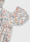 Vestido Estampado Flores Salmon Manga Abullonada Niña Mayoral M3928 MAYORAL