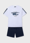 Conjunto De Short Con Playera M/C  "Champion" Blanco Junior Niño Mayoral M6687 MAYORAL