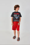 Conjunto Playera Gris M/C Con Bermuda Roja De Algodon Bicolor De Niño -Bci Boboli  T4 M603076 BOBOLI