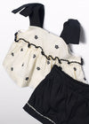 Conjunto Bermuda Bordado Flor Crema-Negr Bebe Niña Abelylula M5270 ABEL Y LULA
