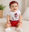 Conjunto Short Satinado De Algodon Rojo Blusa M/C Niña Con Perros Bco-Rojo Bebe Niña Mayoral M1004