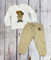 Conjunto Pantalon Felpa Con Playera M/L Oso Beige Bebe Niño Mayoral M2058