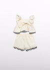 Conjunto Bermuda Apliques Croche Crema Bebe Niña Abelylula M5271