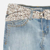 Conjunto blusa manga corta falda de mezclilla con cintura ajustable cinto de moda excelente modelo mayoral