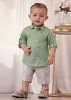 Conjunto Camisa M/L Bermuda Lino Verde Bebe Niño Abelylula M5253 ABEL Y LULA